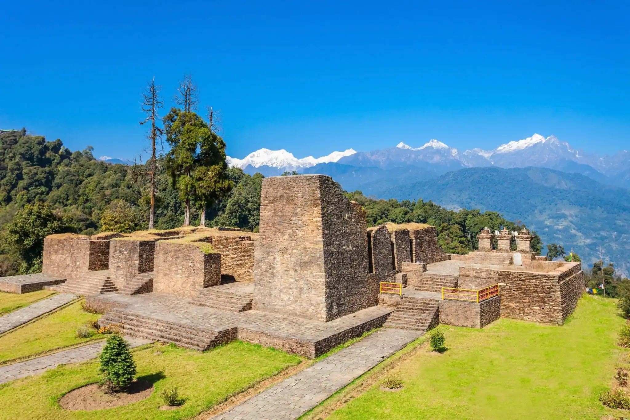 Rabdentse ruins historical site Pelling Sikkim Kanchenjunga backdrop
